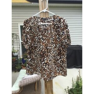 Talbots Womens Leopard Print Top Size Large Petite LP Animal Office Workwear
